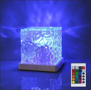 Northern Lights Cube Lamp - Ocean Water Projector Light with 16 Colors and Rotating Flame Effect for Bedroom Decor