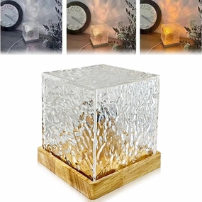 Northern Lights Lamp, Luminate Cube Lamp Water Wave Dynamic Projection Atmosphere Lamp, Luminate Night Lamp Ocean Wave Projector Light, Water Ripple Night Light Table Lamp Decors (A_3-Color Light)