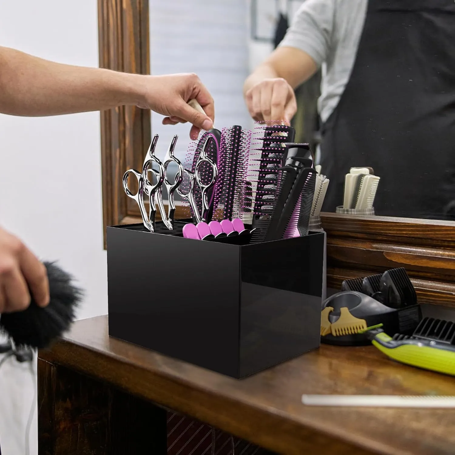 Noverlife Hair Salon Scissor Holder Box, Shear Holder for Stylist, Professional Hairdressing Scissors Rack Barber Organizer Box for Storage Combs Clips Brushes Holder, Barber Supplies Shear Case