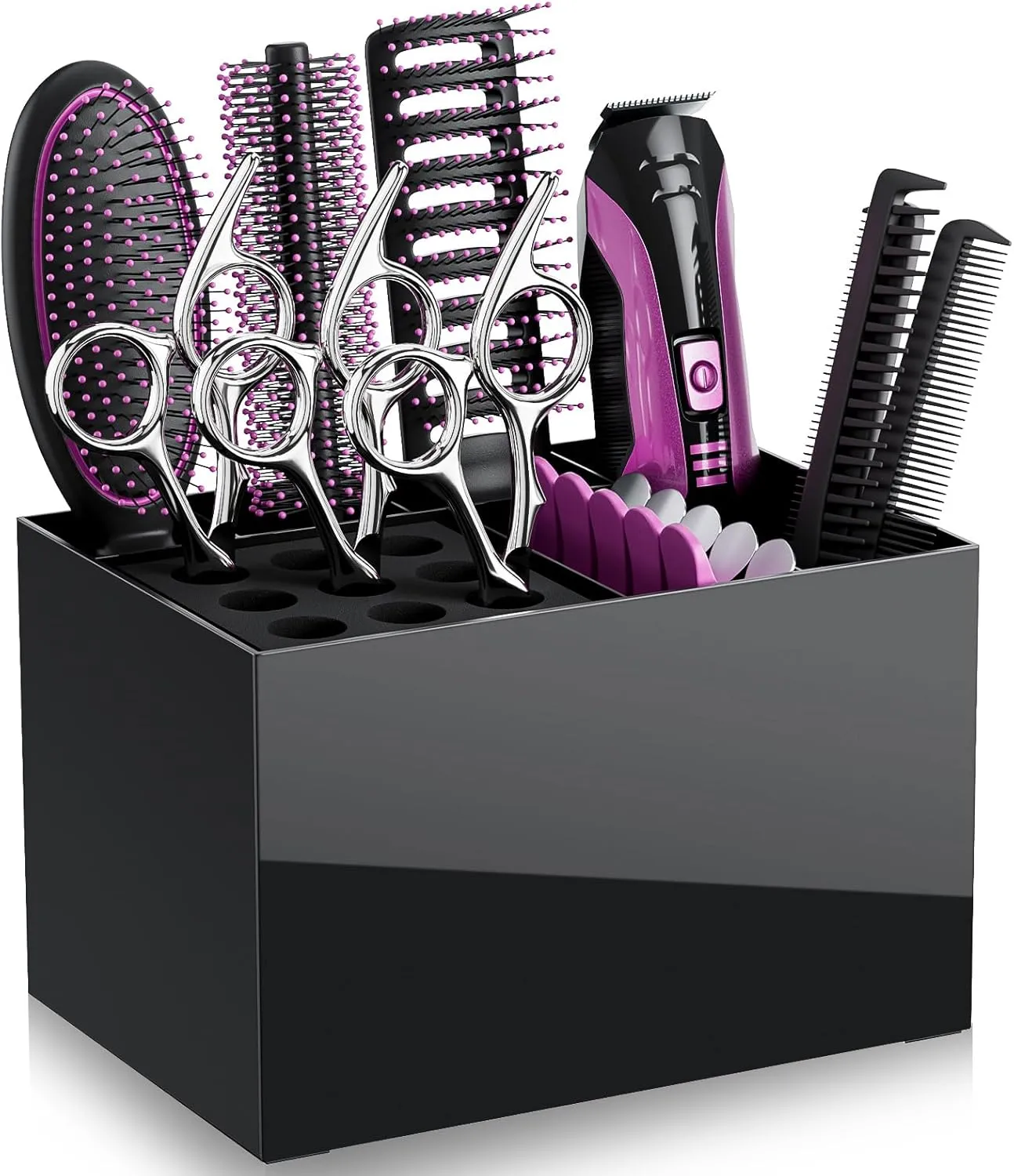 Noverlife Hair Salon Scissor Holder Box, Shear Holder for Stylist, Professional Hairdressing Scissors Rack Barber Organizer Box for Storage Combs Clips Brushes Holder, Barber Supplies Shear Case