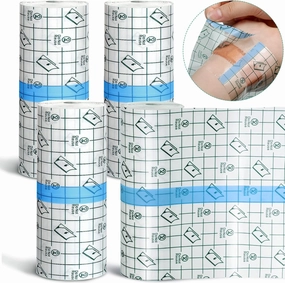 Nuanchu 4 Rolls Transparent Dressing Adhesive Bandage 2'' x 21. 87 Yard Clear Medical Tape Waterproof Tattoo Tape Cover up for Skin Swimming(6 Inch x 5.47 Yard)