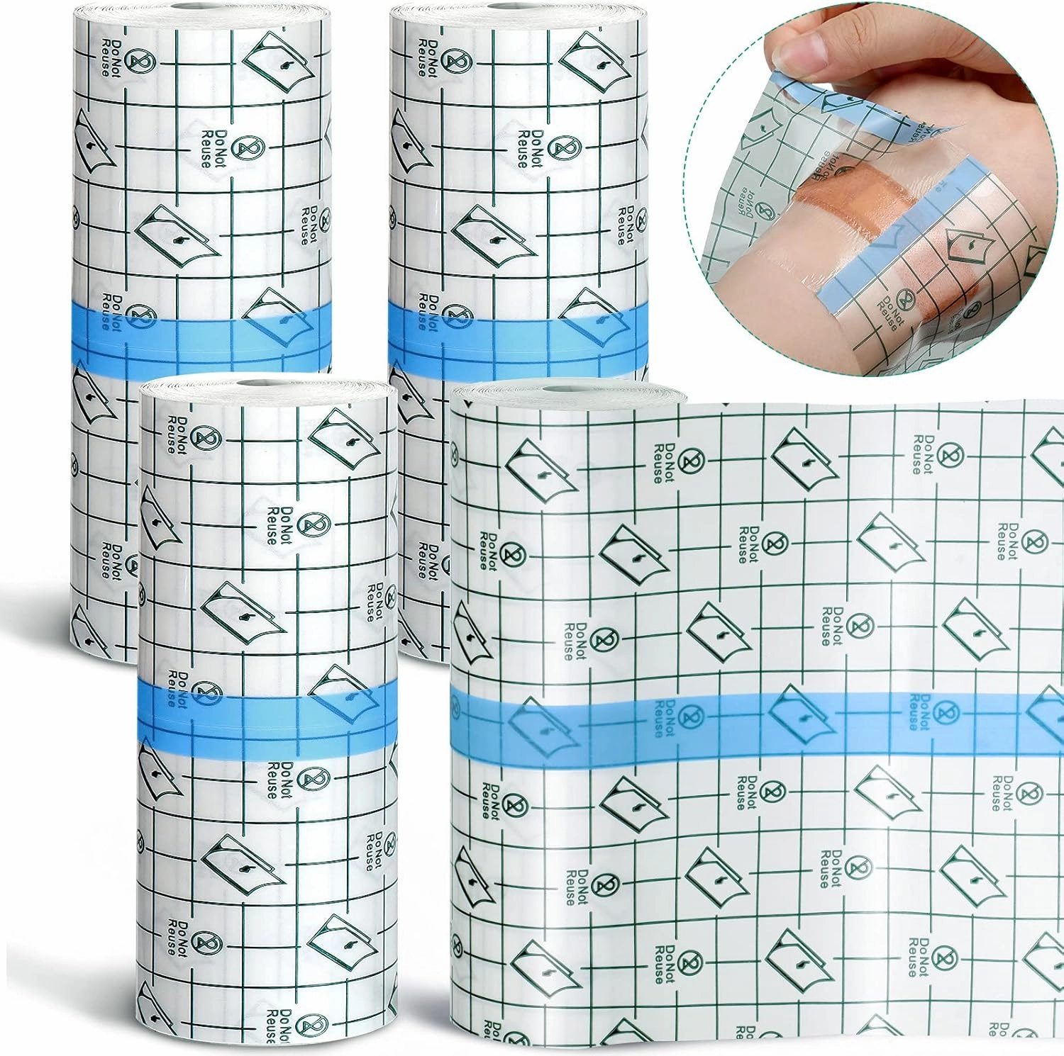 Nuanchu 4 Rolls Transparent Dressing Adhesive Bandage 2'' x 21. 87 Yard Clear Medical Tape Waterproof Tattoo Tape Cover up for Skin Swimming(6 Inch x 5.47 Yard)