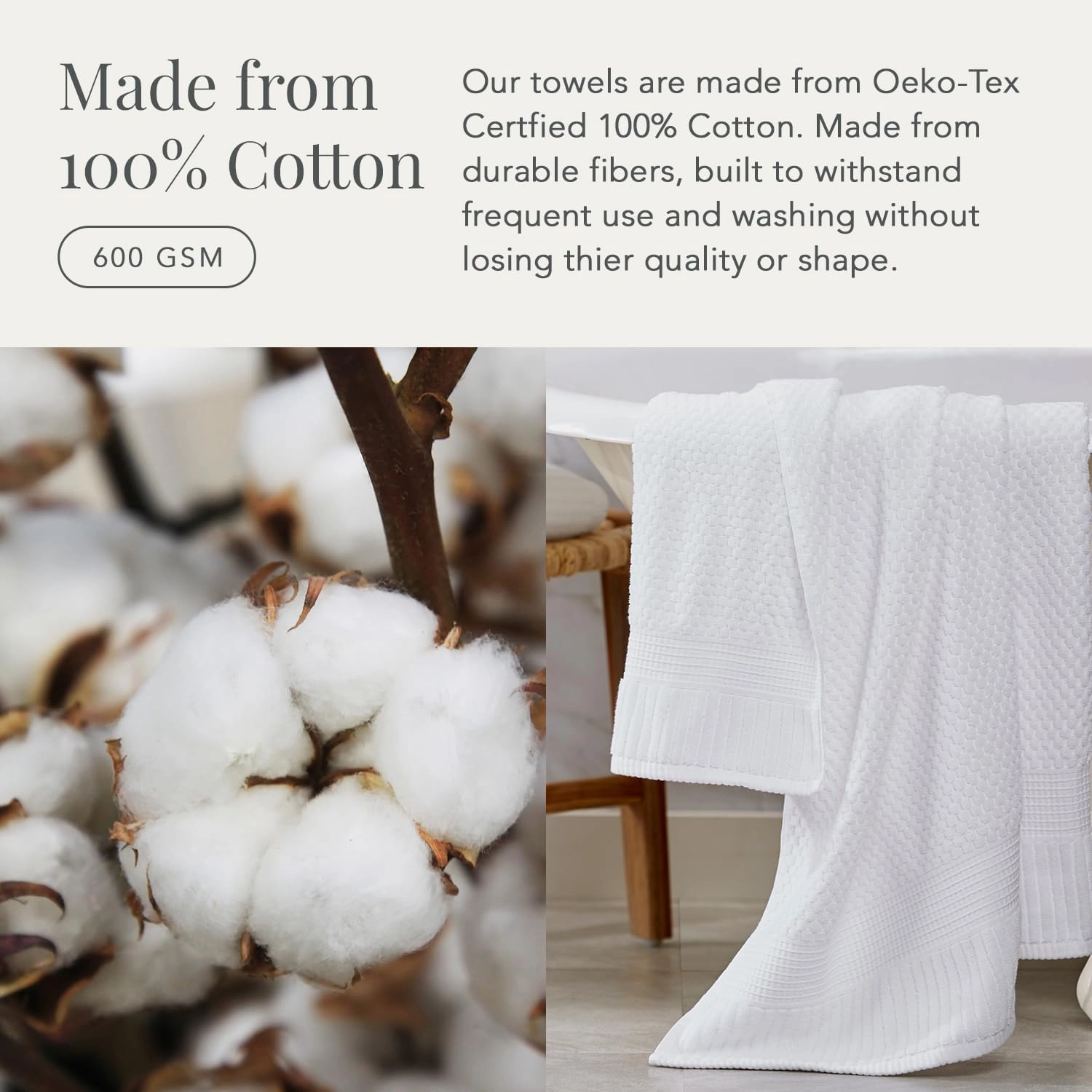 NY Loft 100% Cotton Bath Towel Set | 6 Piece Set - White Towels | Absorbent & Quick-Dry Bath Towels | Textured & Durable Cotton | Trinity Collection - Bright White