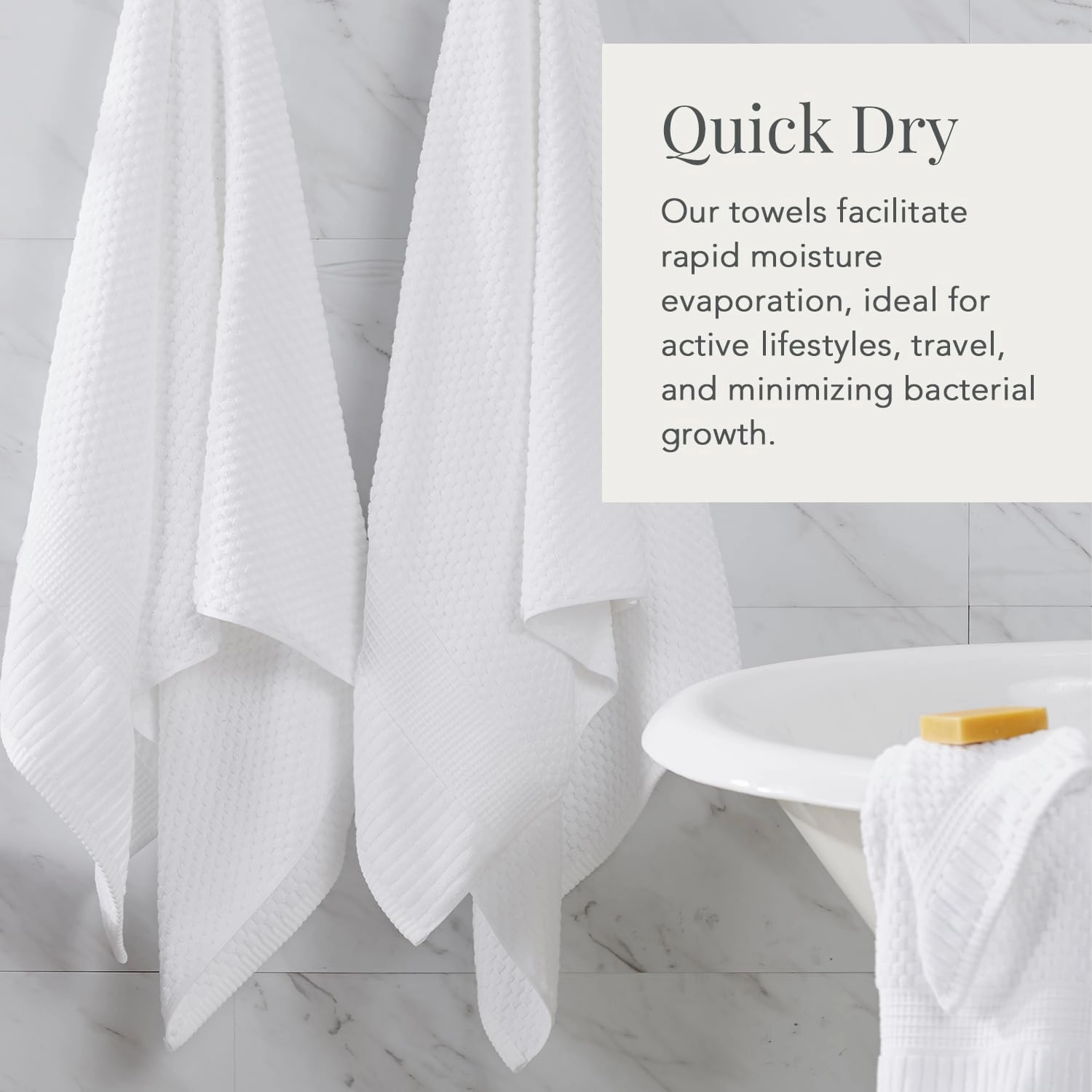 NY Loft 100% Cotton Bath Towel Set | 6 Piece Set - White Towels | Absorbent & Quick-Dry Bath Towels | Textured & Durable Cotton | Trinity Collection - Bright White