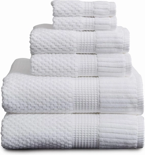 NY Loft 100% Cotton Bath Towel Set | 6 Piece Set - White Towels | Absorbent & Quick-Dry Bath Towels | Textured & Durable Cotton | Trinity Collection - Bright White