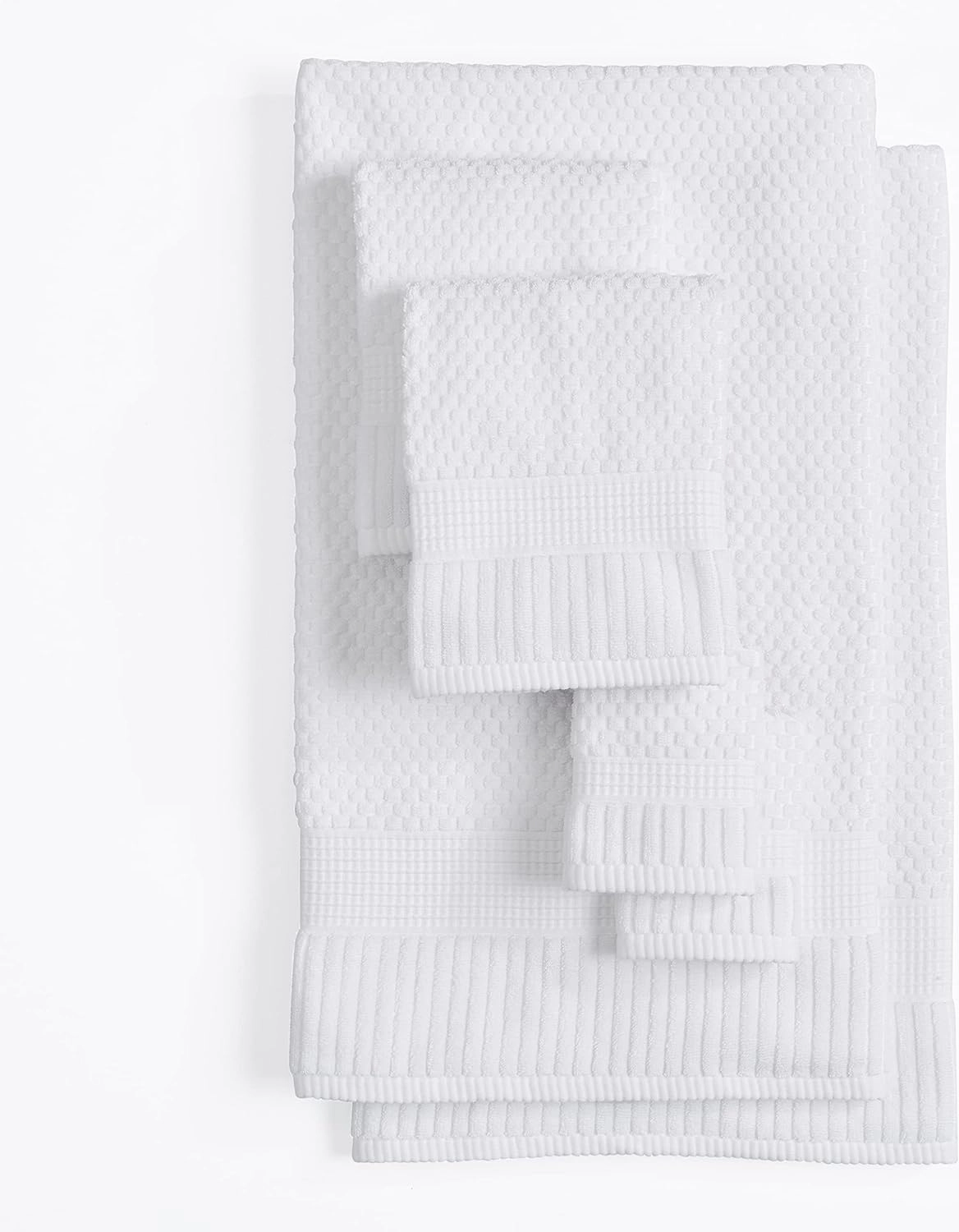 NY Loft 100% Cotton Bath Towel Set | 6 Piece Set - White Towels | Absorbent & Quick-Dry Bath Towels | Textured & Durable Cotton | Trinity Collection - Bright White
