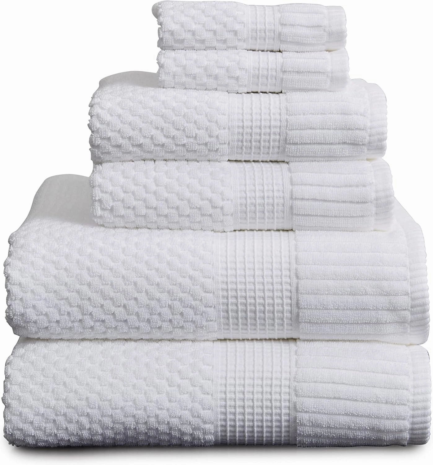 NY Loft 100% Cotton Bath Towel Set | 6 Piece Set - White Towels | Absorbent & Quick-Dry Bath Towels | Textured & Durable Cotton | Trinity Collection - Bright White