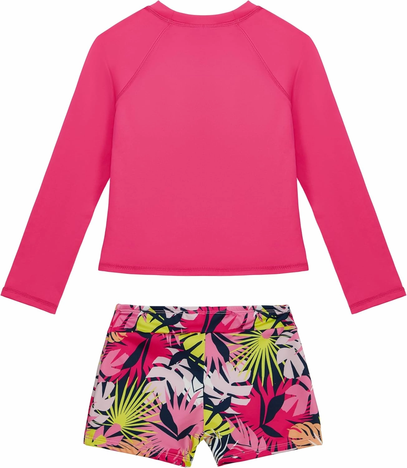 Ocean Pacific Girls' Two Piece Swim Shirt and Swim Shorts Bathing Suit Rashguard Set