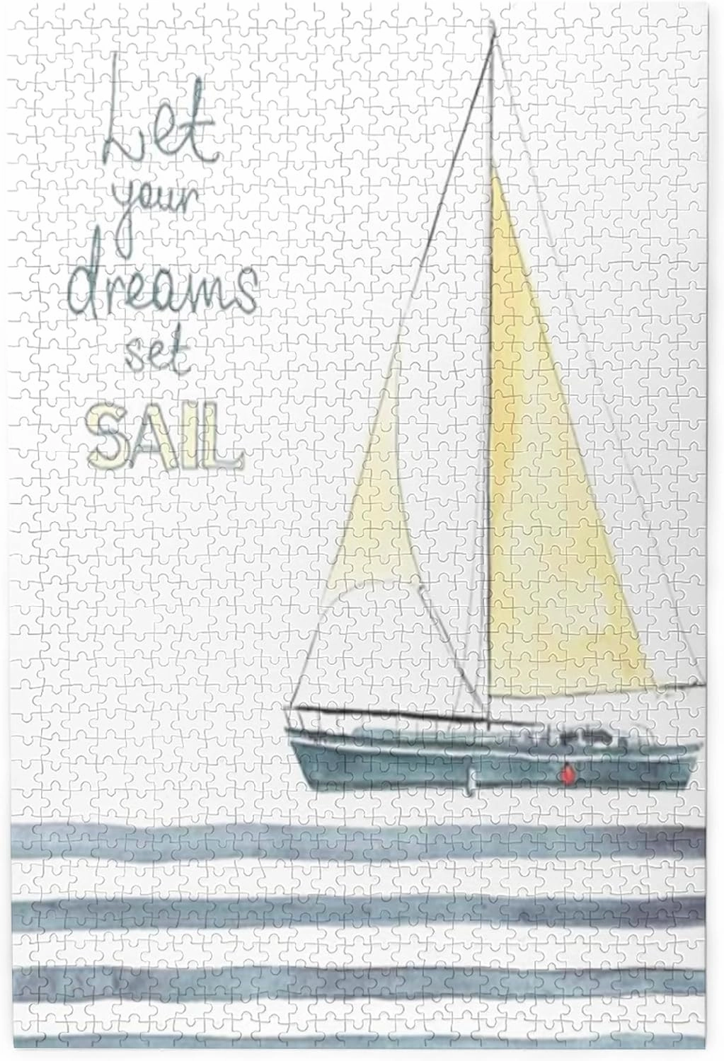 Ocean Theme,Puzzle Board,Portable Wooden Jigsaw Puzzle for Adults,Let Your Dreams Set Sail,Birthday Gift for Family and Friends,Blue Plastic Box Storage 1000PCS