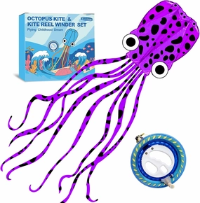 Octopus Kites for Kids & Adults Easy to Fly, 24”x 158” Large Soft Kite Kit for Boys and Girls, Single Line 3D Beach Kite Set for Teens,Perfect for Outdoor Activities
