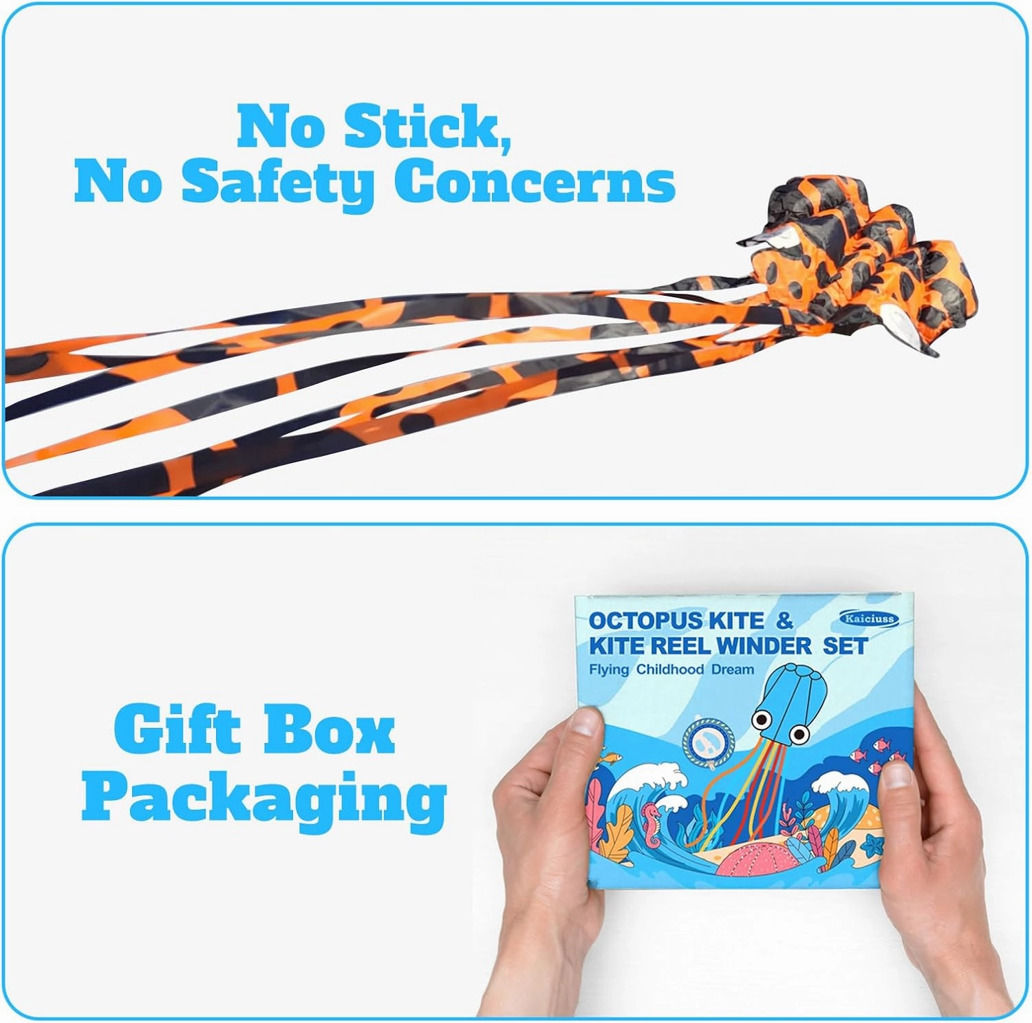 Octopus Kites for Kids & Adults Easy to Fly, 24”x 158” Large Soft Kite Kit for Boys and Girls, Single Line 3D Beach Kite Set for Teens,Perfect for Outdoor Activities