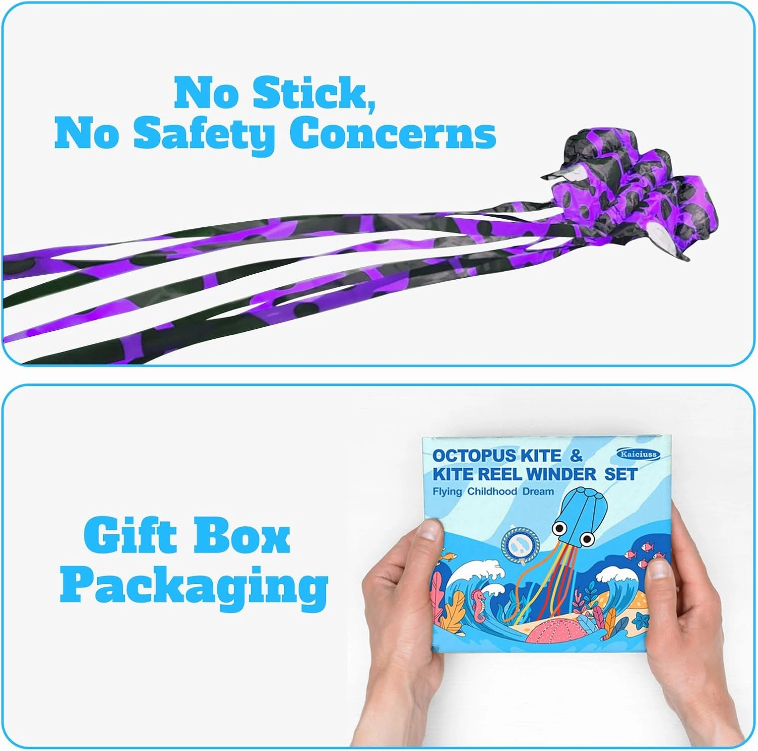 Octopus Kites for Kids & Adults Easy to Fly, 24”x 158” Large Soft Kite Kit for Boys and Girls, Single Line 3D Beach Kite Set for Teens,Perfect for Outdoor Activities