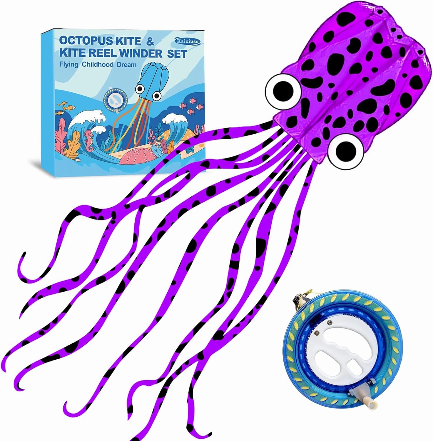 Octopus Kites for Kids & Adults Easy to Fly, 24”x 158” Large Soft Kite Kit for Boys and Girls, Single Line 3D Beach Kite Set for Teens,Perfect for Outdoor Activities