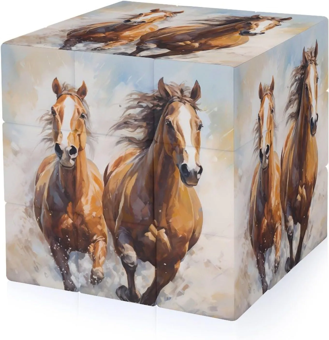 Oil Painting Horse Adults 3x3x3 Color-Matching Smooth Fully Printed Cube Gift