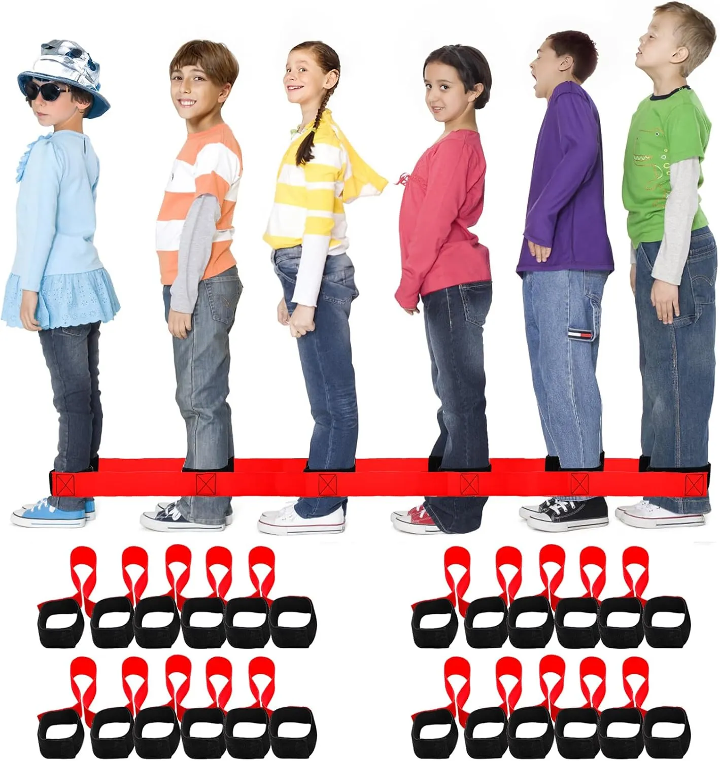Okllen 4 Pack Cooperative Band Walker, 6-Legged Race Band Set, Outdoor Party Group Game for Adult, Relay Race, Team Building Games, Backyard Activity Game