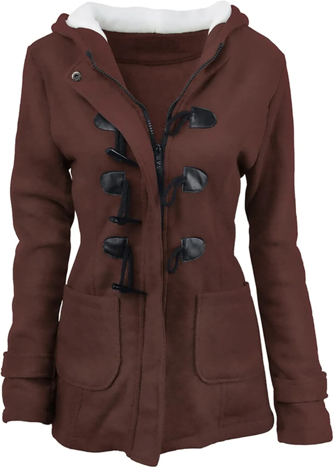 OMZIN Women Classic Hooded Coat Winter Casual Outerwear Fleece Lined Pockets