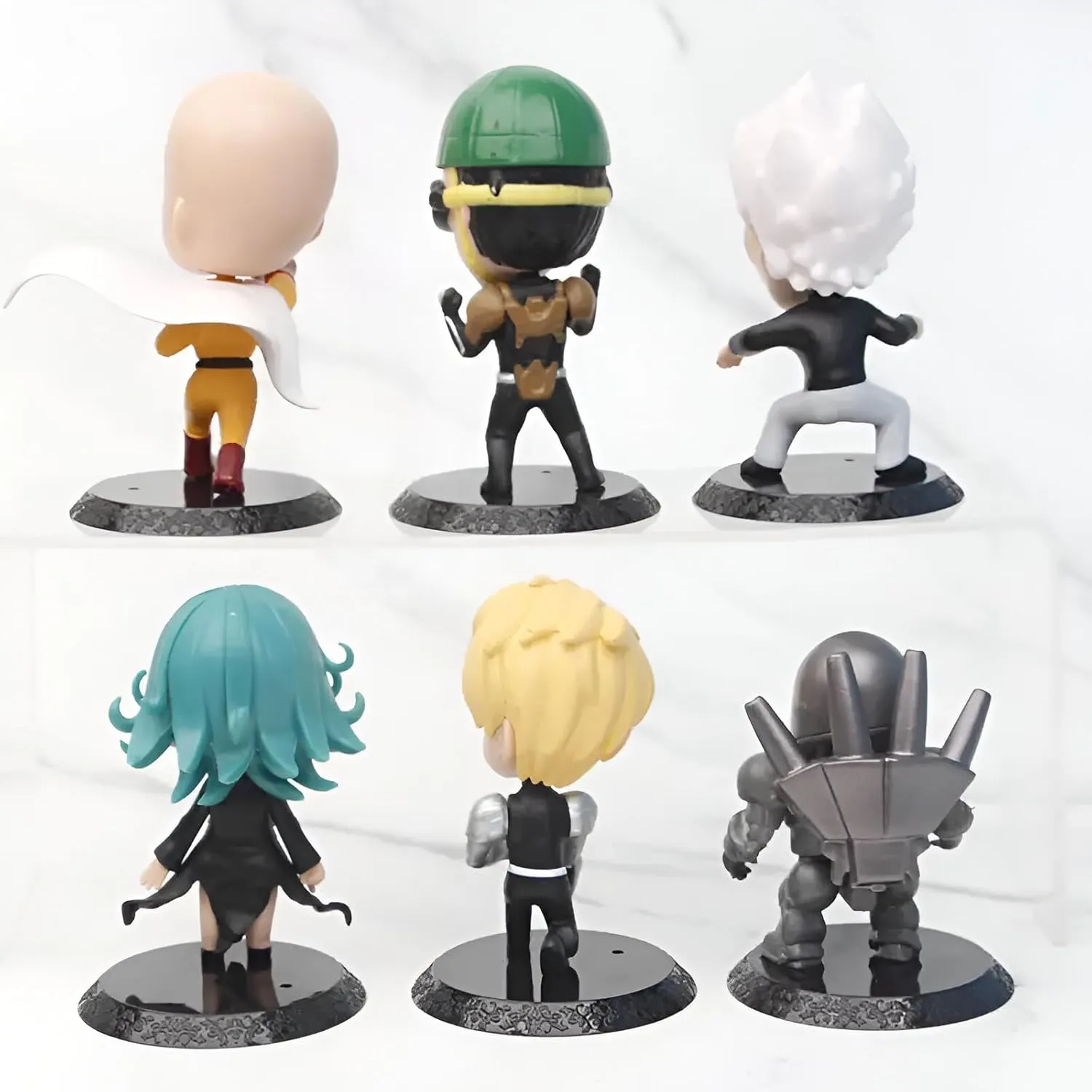 One Punch Man Presents Set of 6 Anime Action Figure Collection: Mumen Rider, Tatsumaki, Metal Knight, Saitama, Silverfang, Genos - 2 Inch Miniatures Action Figures for Ultimate Fans and Decor.