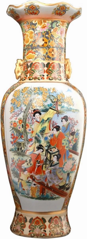Oriental Furniture Warehouse Japanese Satsuma Fluted Vase with Handles