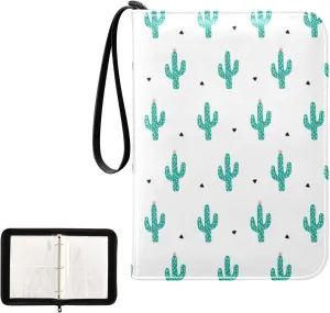 OTVEE Card Binder Hand Painted Green Cactus Trading Card Album with 50 Removable Sleeves Fits 400 Cards