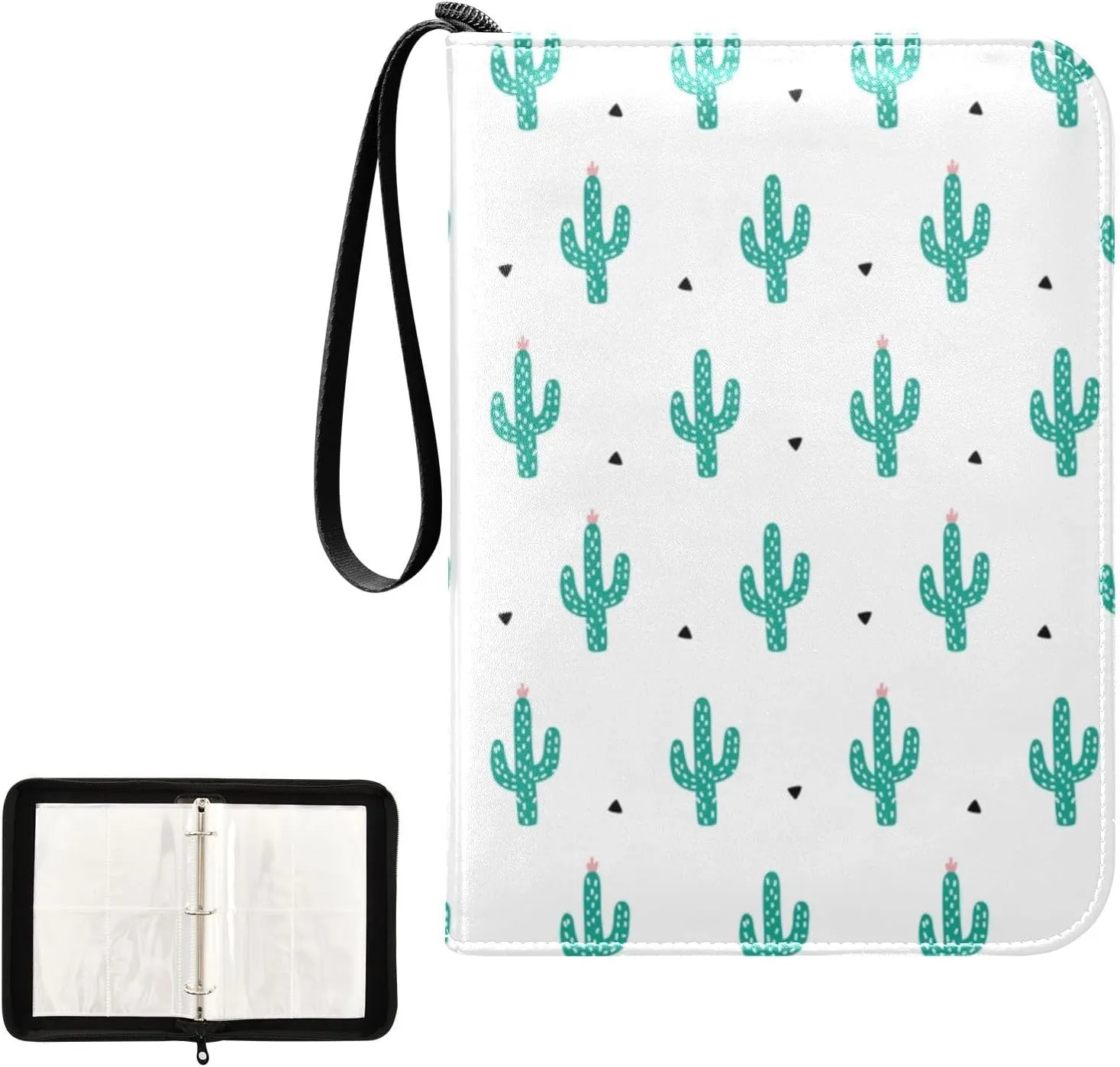 OTVEE Card Binder Hand Painted Green Cactus Trading Card Album with 50 Removable Sleeves Fits 400 Cards