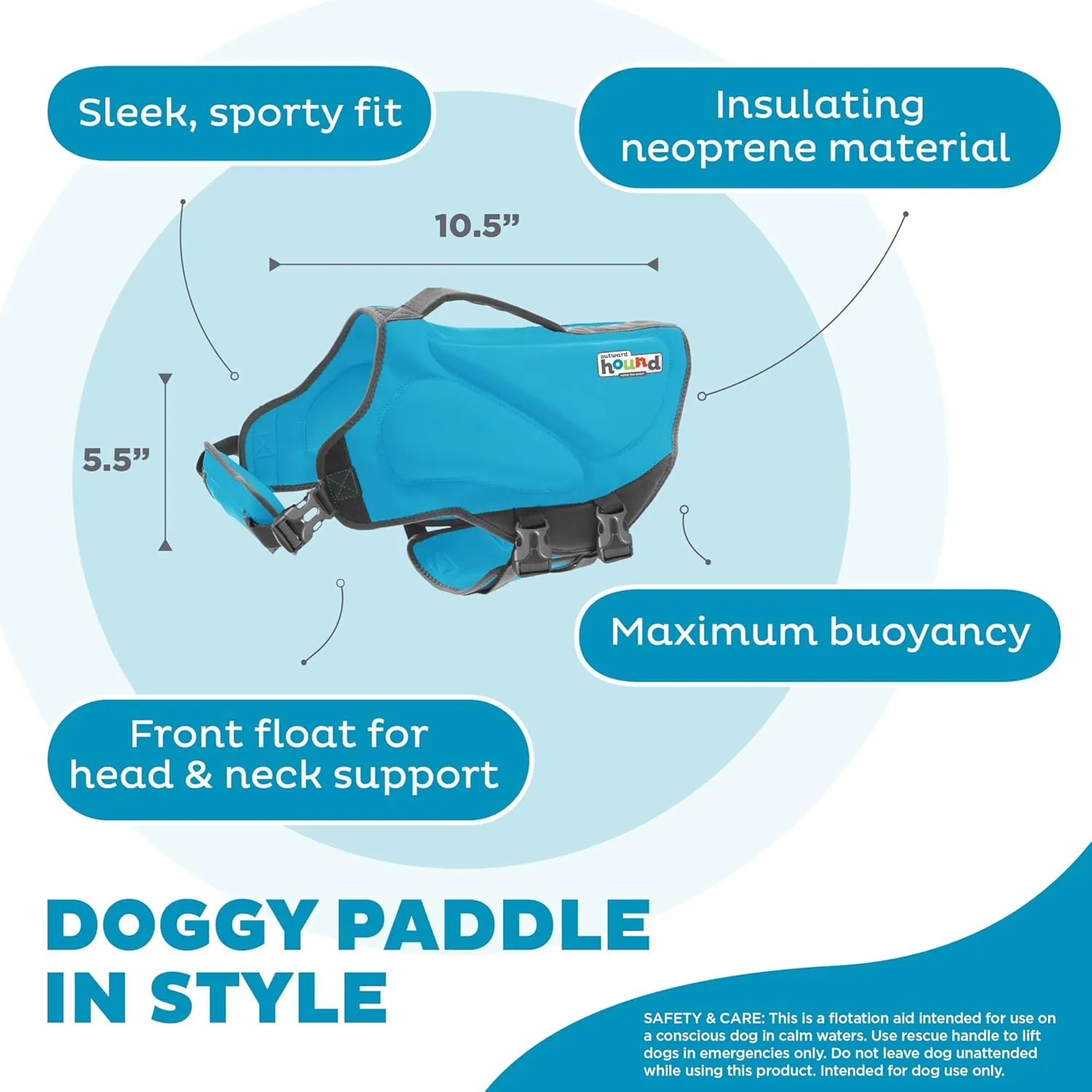 Outward Hound Dawson Swim Dog Life Jacket, High-Performance Neoprene Dog Life Vest for Swimming, Boating, and Water Safety, Small, Blue