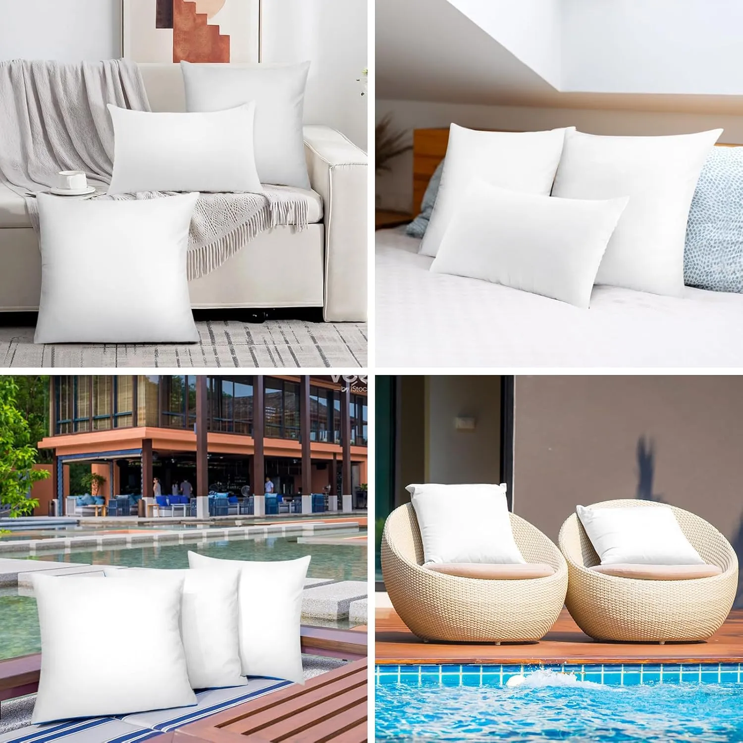 Pack of 4 18x18 Outdoor Pillow Inserts, Water Resistant Throw Pillow Inserts, Cushion Inner Pads for Patio, Furniture, Sofa, Bed, Living Room, Garden Decorative Waterproof Pillow Inserts