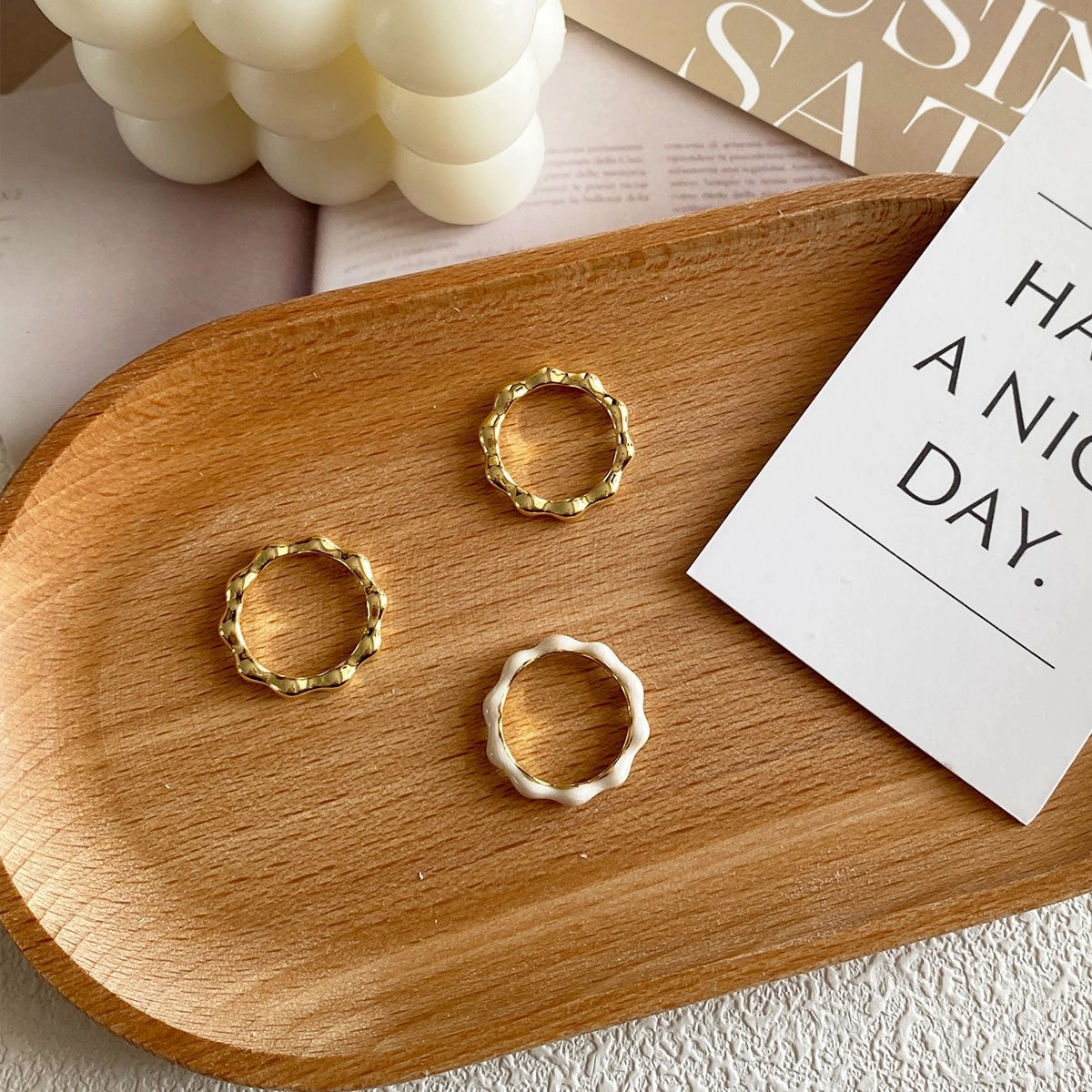 Painted Oil Round Irregular Simple Three-piece Ring