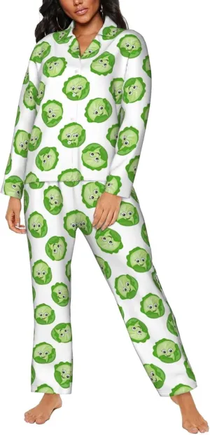 Pajamas for Women Set - bright cabbage cute eyes funny Sleepwear Nightwear Pjs Lounge Sets for Women with Pockets