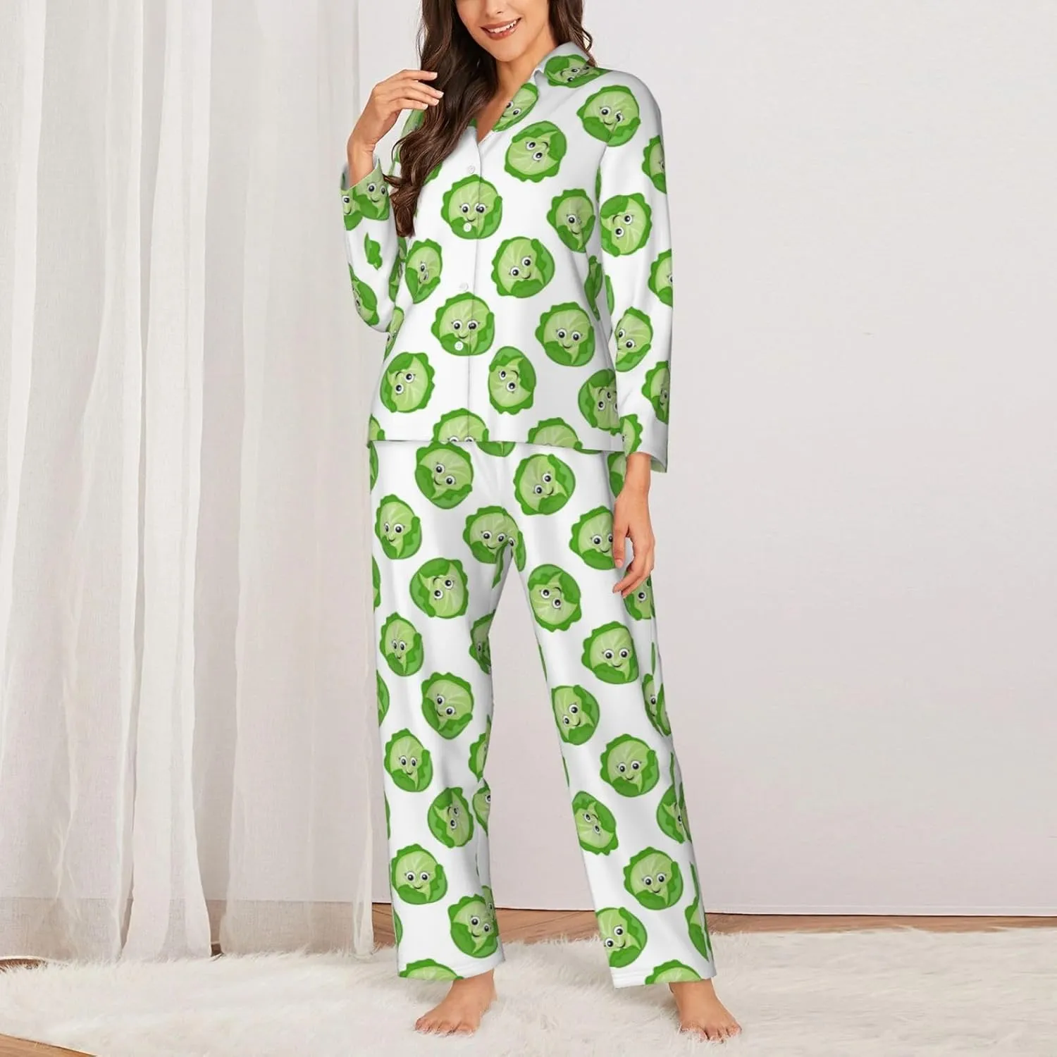 Pajamas for Women Set - bright cabbage cute eyes funny Sleepwear Nightwear Pjs Lounge Sets for Women with Pockets