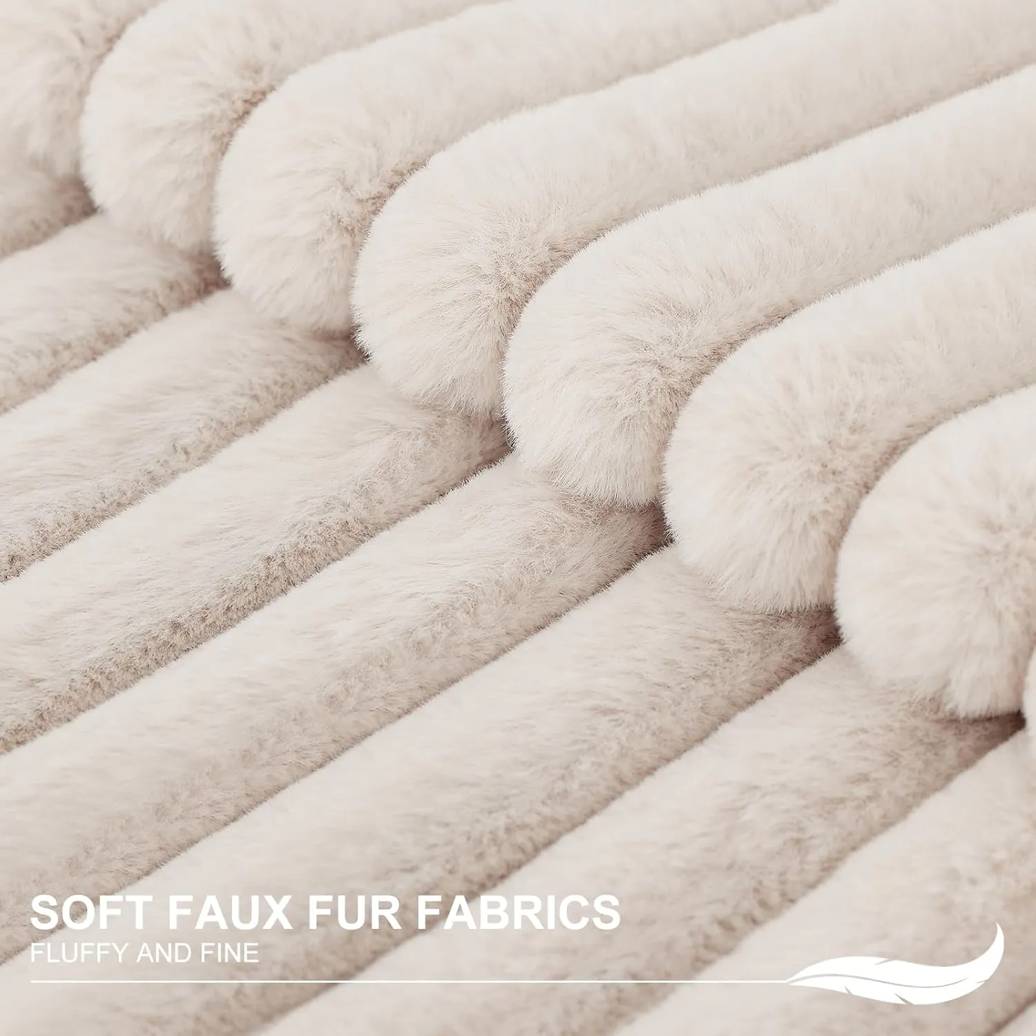 Pallene Faux Fur Plush Throw Pillow Covers 18x18 Set of 2, Luxury Soft Fluffy Striped Decorative Pillow Covers for Sofa, Couch, Living Room, Apricot