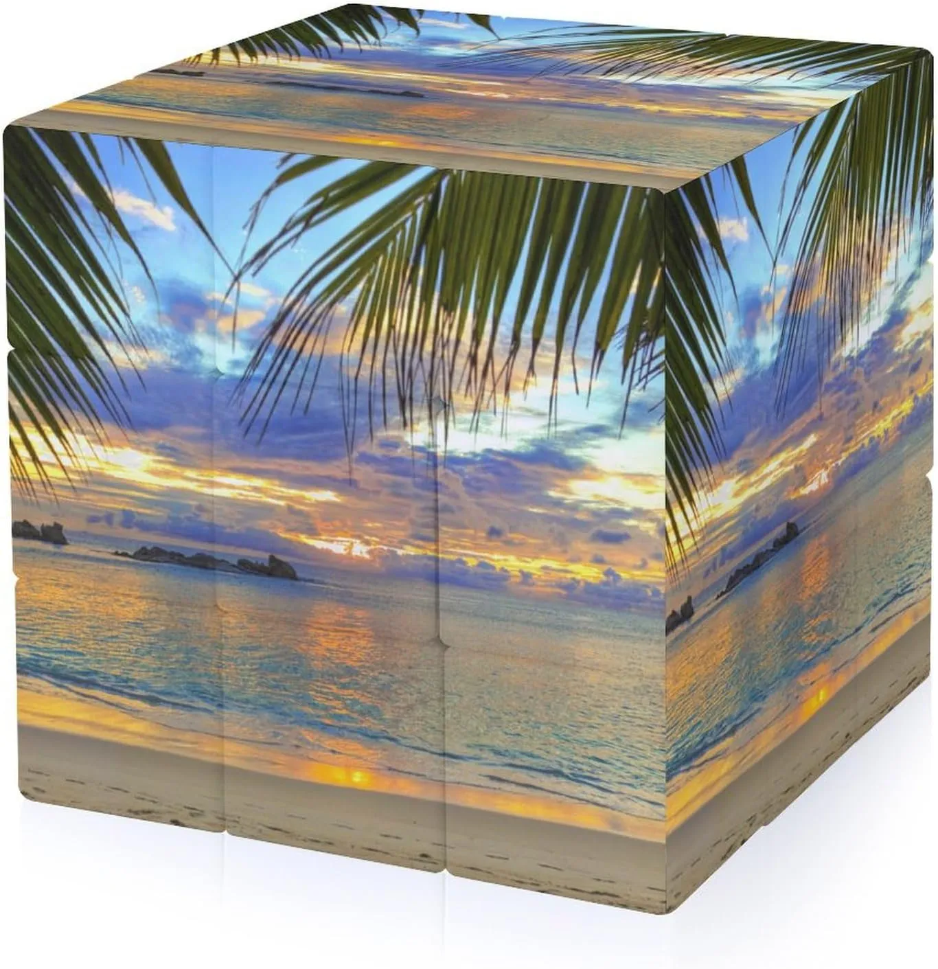Palm Leaf Sea Beach Adults 3x3x3 Color-Matching Smooth Fully Printed Cube Gift
