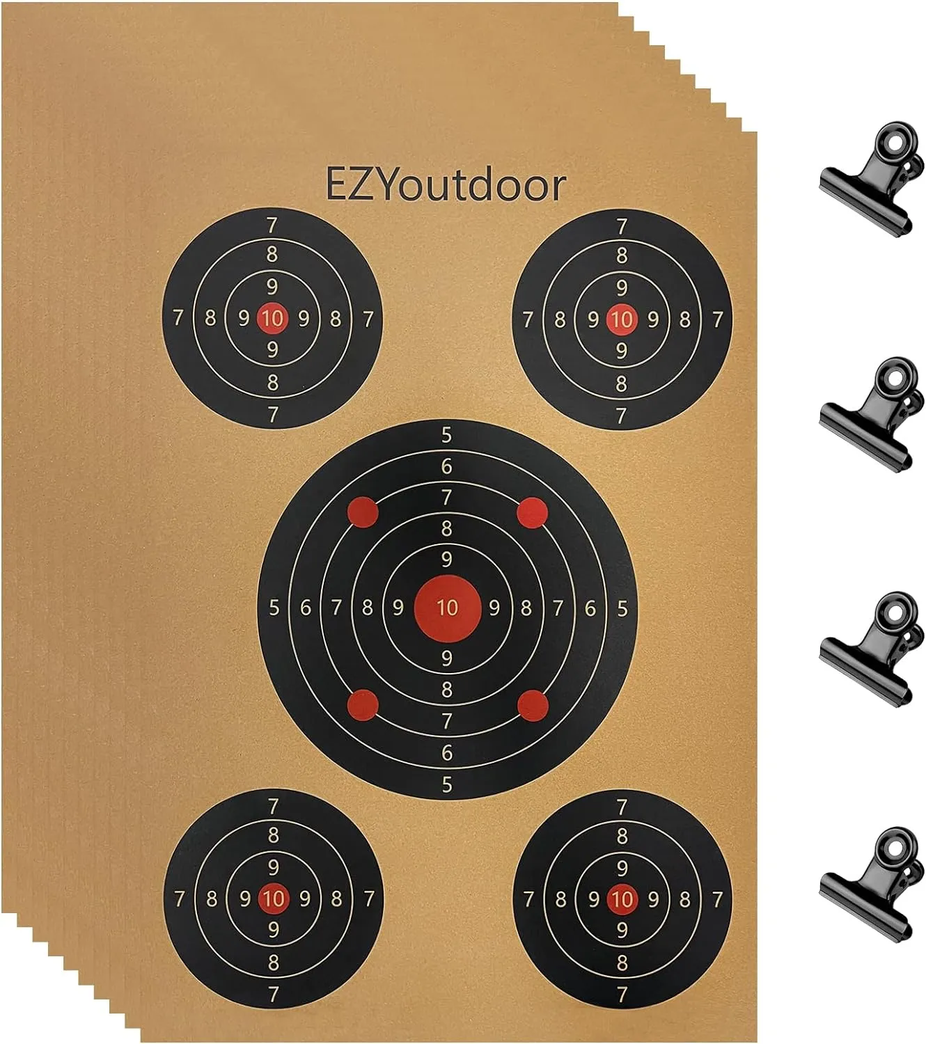 Paper Targets 25/45 Pack, Multiple Aiming Zones Shooting Targets, 4 Clips Included, Ideal for Indoor and Outdoor Range, Airsoft, Pellet Gun, Rifle, Pistol Practice