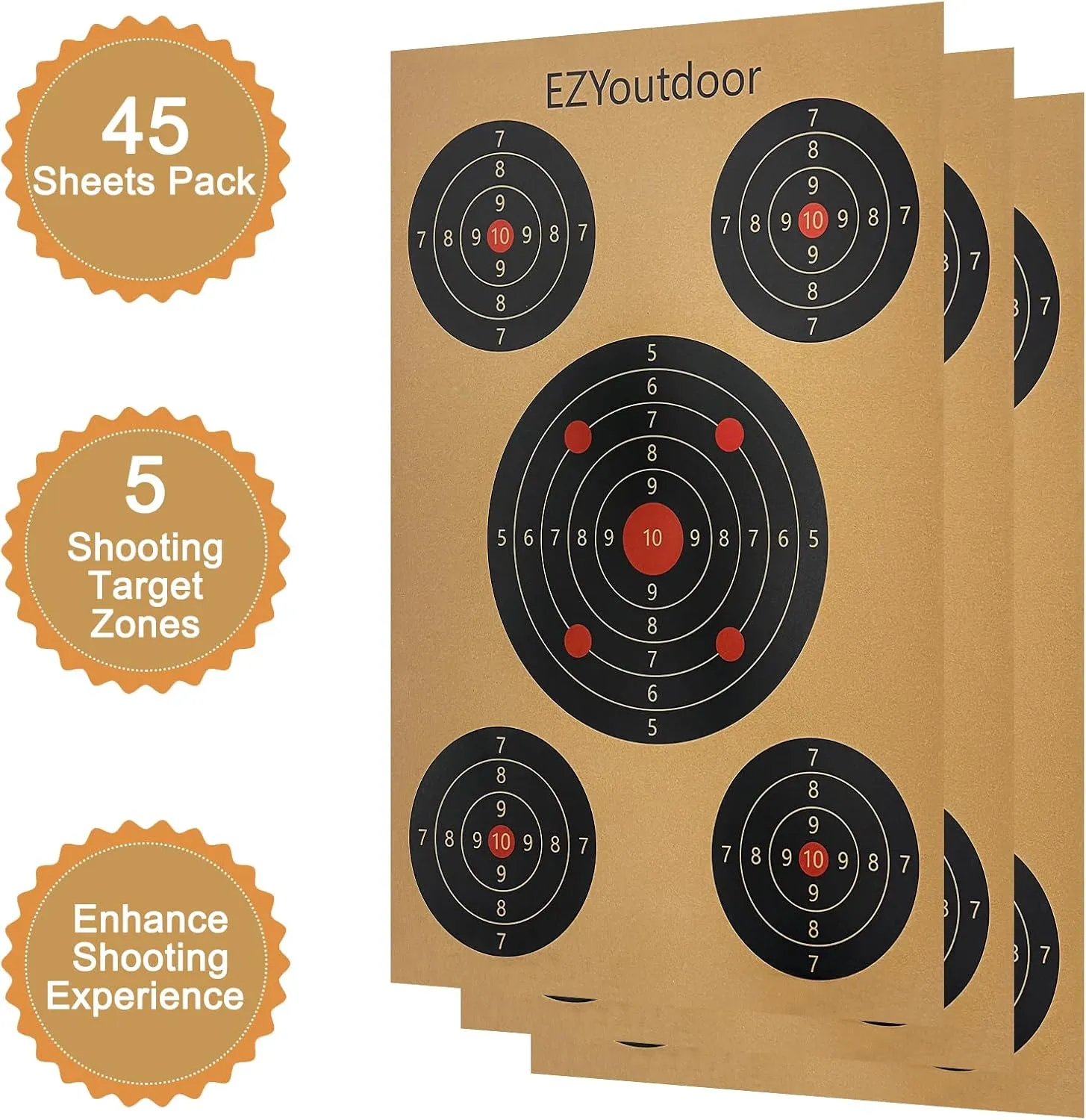 Paper Targets 25/45 Pack, Multiple Aiming Zones Shooting Targets, 4 Clips Included, Ideal for Indoor and Outdoor Range, Airsoft, Pellet Gun, Rifle, Pistol Practice