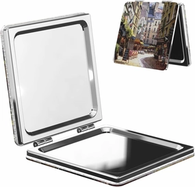Paris Street Cafe European Building Women Small Pocket Makeup Mirror Compact Portable Folding Handheld Makeup Mirror