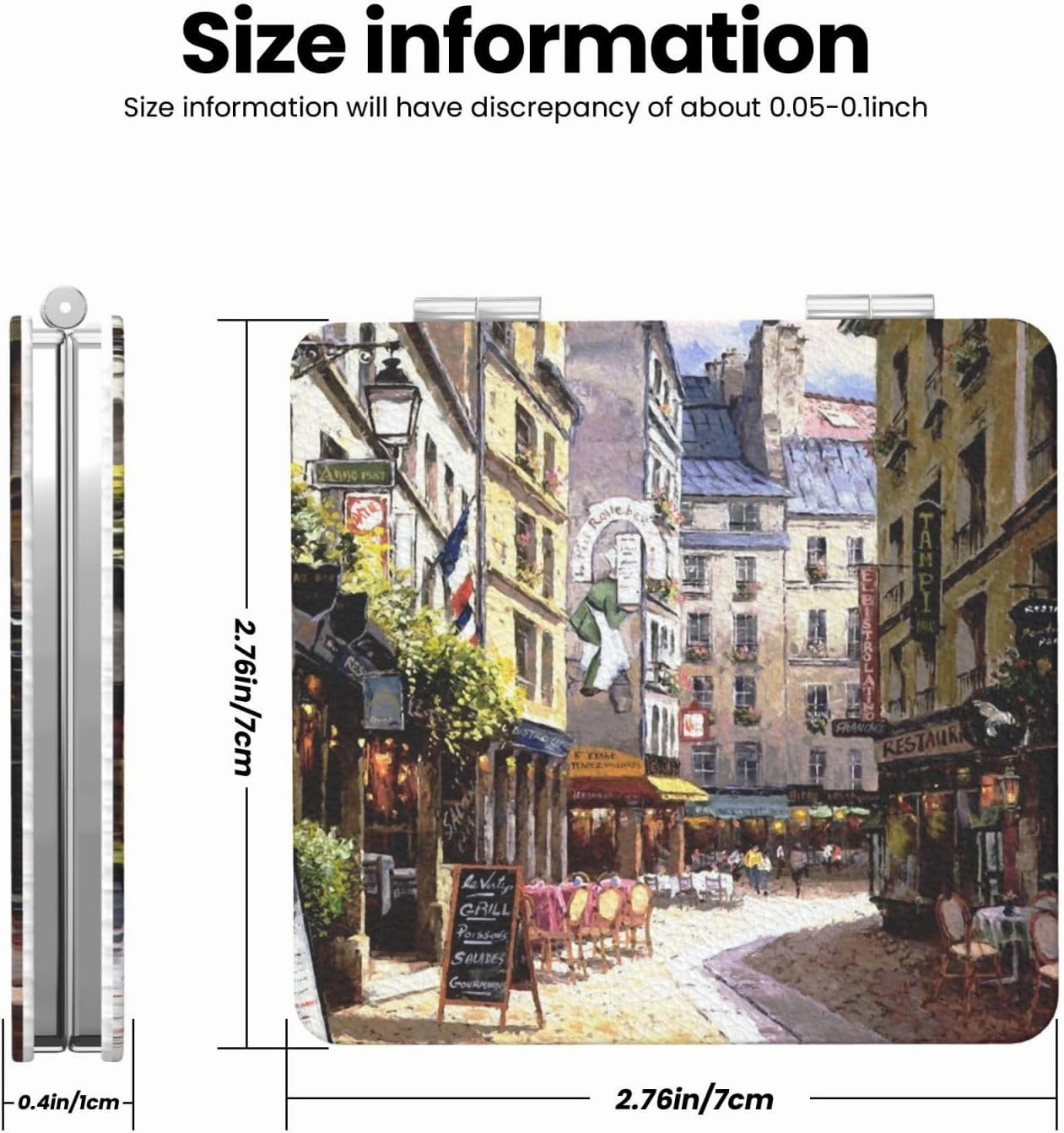 Paris Street Cafe European Building Women Small Pocket Makeup Mirror Compact Portable Folding Handheld Makeup Mirror