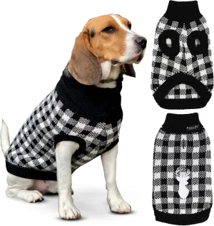 Parisian Pet Dog Sweaters - Pullover, Turtleneck White and Black Checkered Sweater - Cable Knit Plaid Dog Christmas Outfit - Fall, Winter Dog Clothes - Flexible Dog Sweater for Large Dogs - 2XL