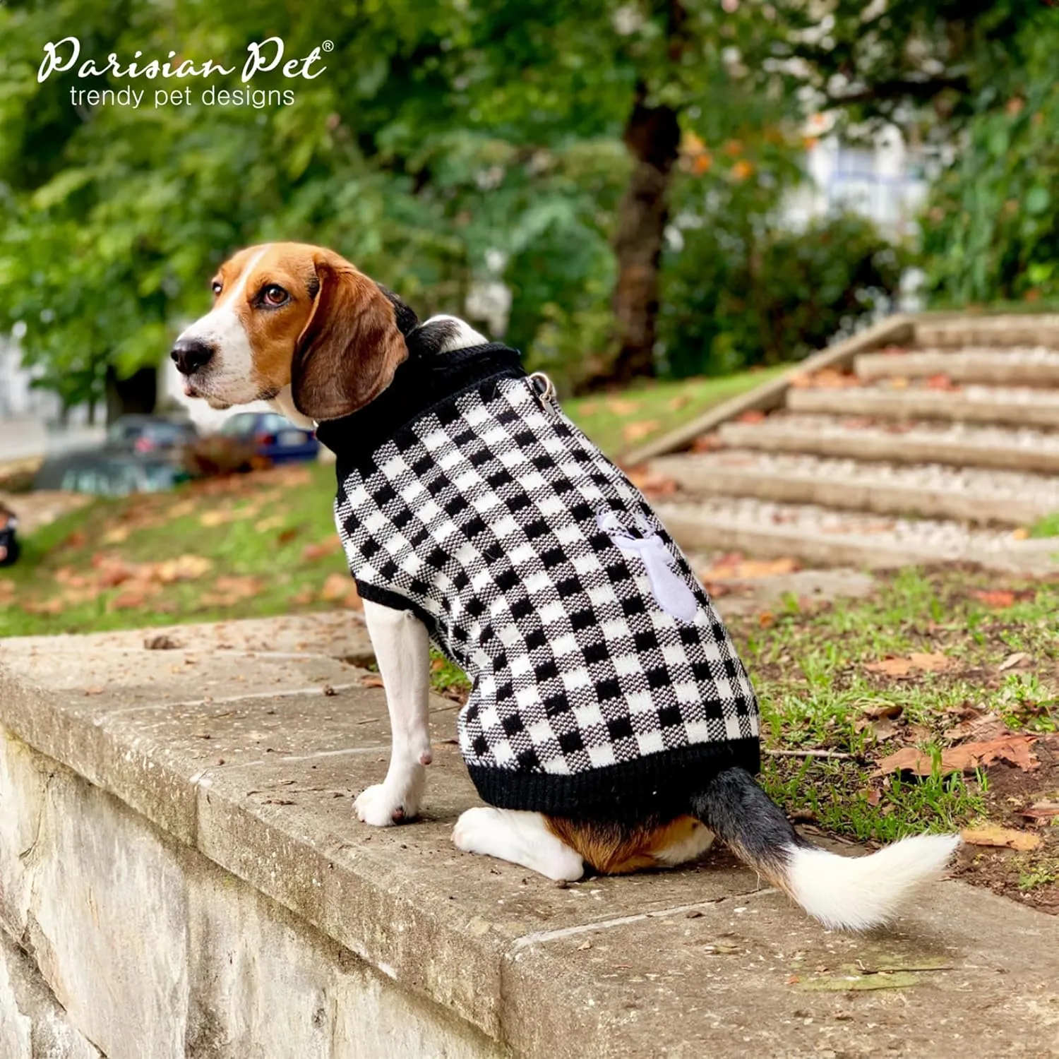Parisian Pet Dog Sweaters - Pullover, Turtleneck White and Black Checkered Sweater - Cable Knit Plaid Dog Christmas Outfit - Fall, Winter Dog Clothes - Flexible Dog Sweater for Large Dogs - 2XL