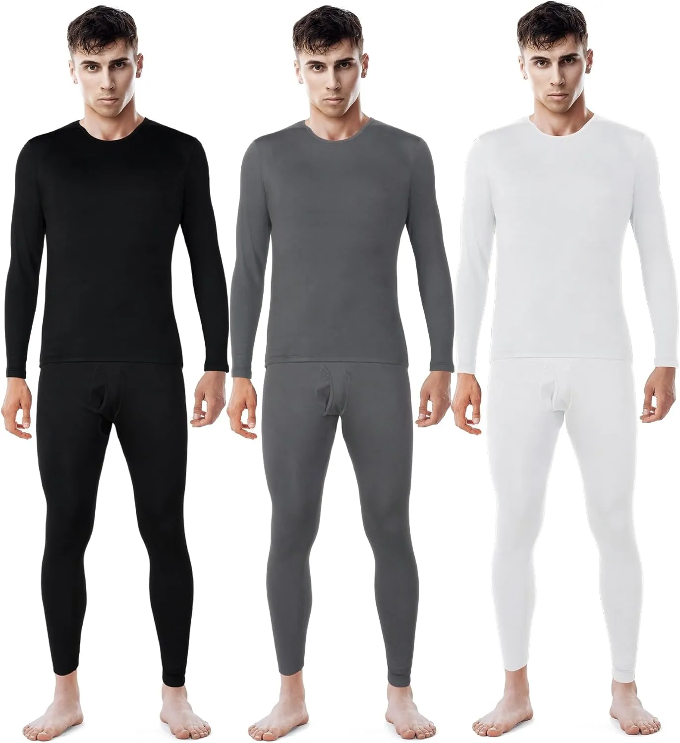 Patelai 3 Sets Men's Thermal Underwear Long Johns Base Layer with Fleece Lined for Winter Cold Weather