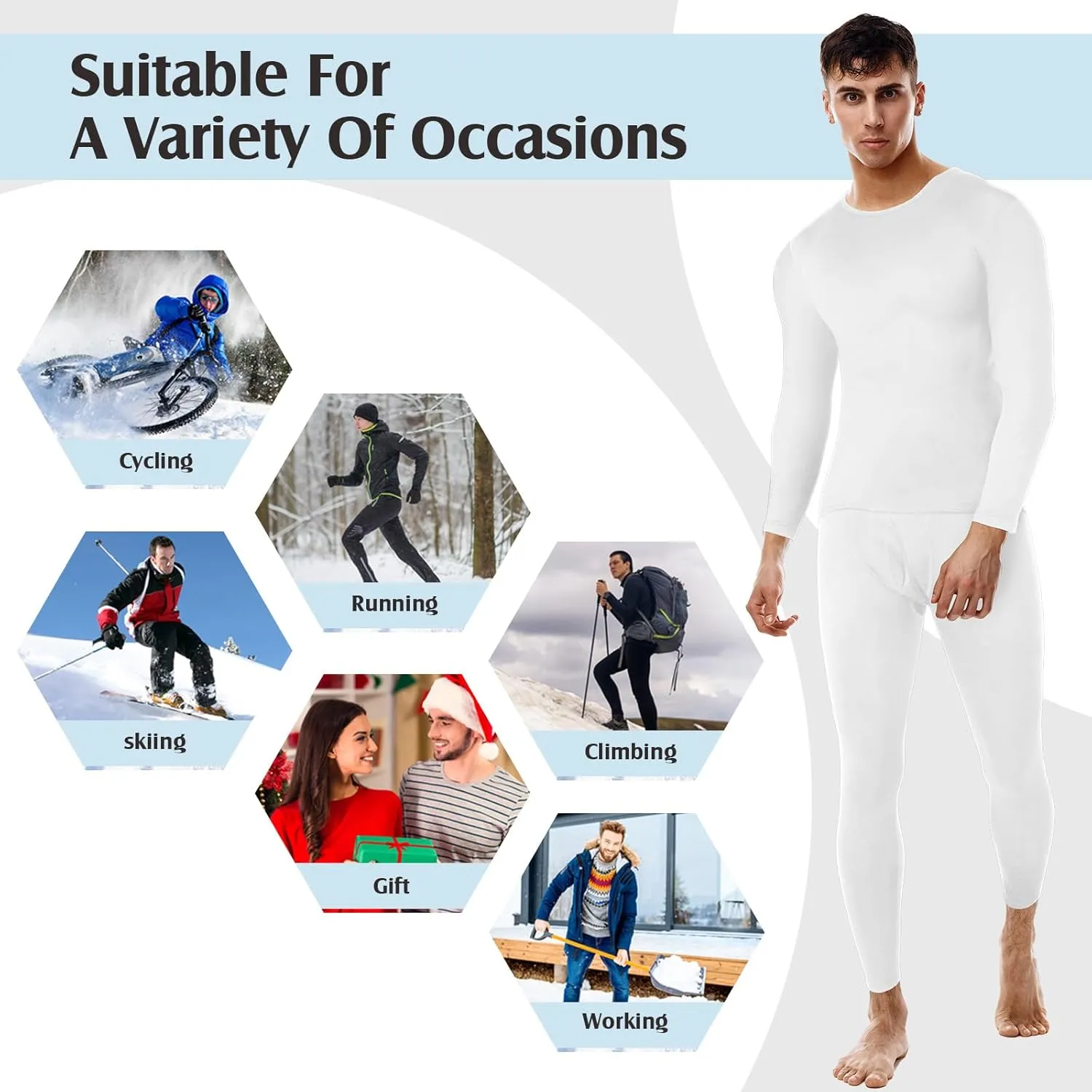 Patelai 3 Sets Men's Thermal Underwear Long Johns Base Layer with Fleece Lined for Winter Cold Weather