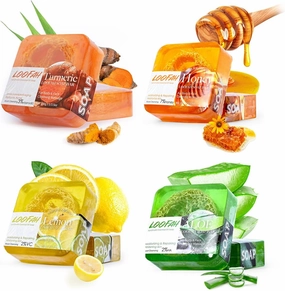 Patetskin 4pc Bright & Even Turmeric Soap Bar Set - Natural Loofah Soap for Face & Body