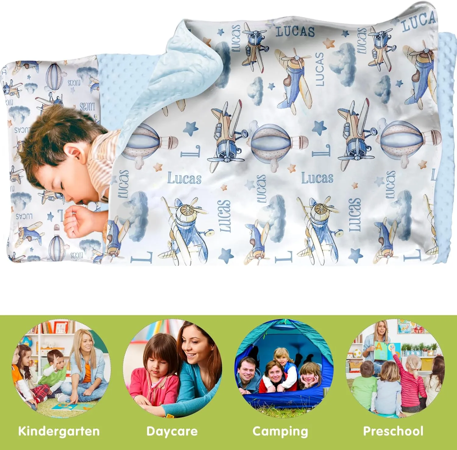 Personalized Toddler Nap Mats for Preschool, Custom Name Kids Sleeping Bag for Daycare, Roll Up Sleeping Mat with Removable Pillow and Soft Dot Minky Blanke for Boys Camping Travel