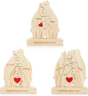 Personalized Wooden Bear Family Puzzle with 2-10 Names and a Base,Custom Made Wooden Bear Decoration, Suitable as a Birthday Gift for Mother's Day, Father's Day or as a Family Bear Sculpture