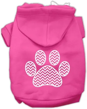 Pet Dog & Cat Hoodie Screen Printed, "Chevron Paw Print" Bright Pink MD (6-10 lbs.)