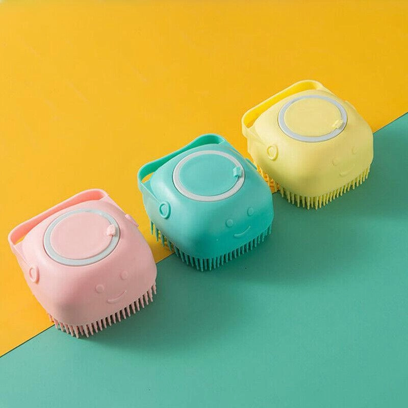 Pet Massage Bath Brush For Dog Cat Shampoo Dispenser Silicone Scrubber Wash Tool