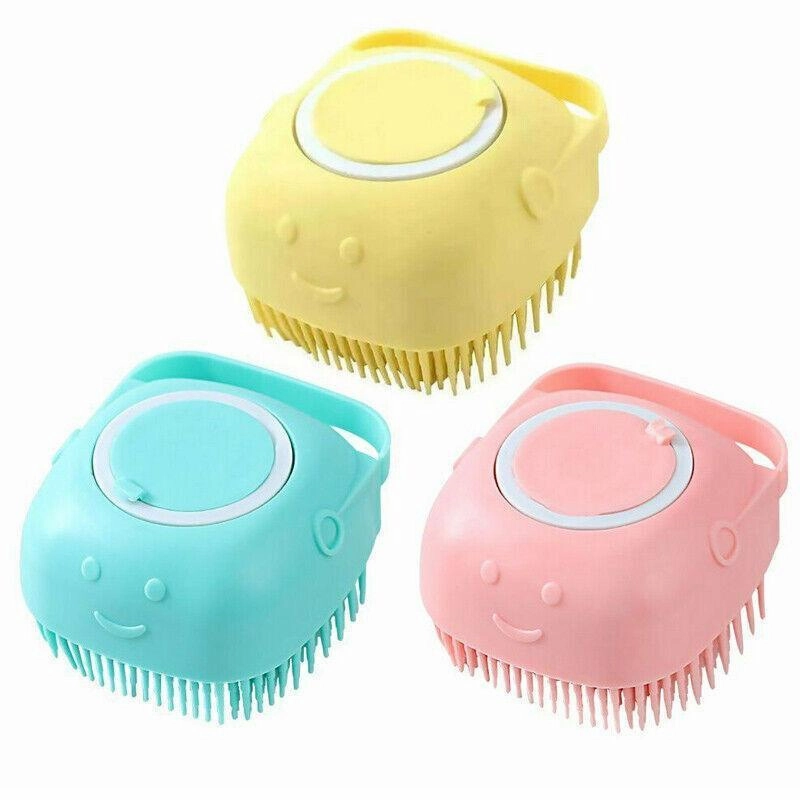 Pet Massage Bath Brush For Dog Cat Shampoo Dispenser Silicone Scrubber Wash Tool