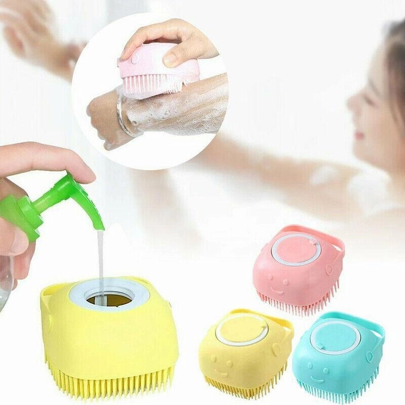Pet Massage Bath Brush For Dog Cat Shampoo Dispenser Silicone Scrubber Wash Tool