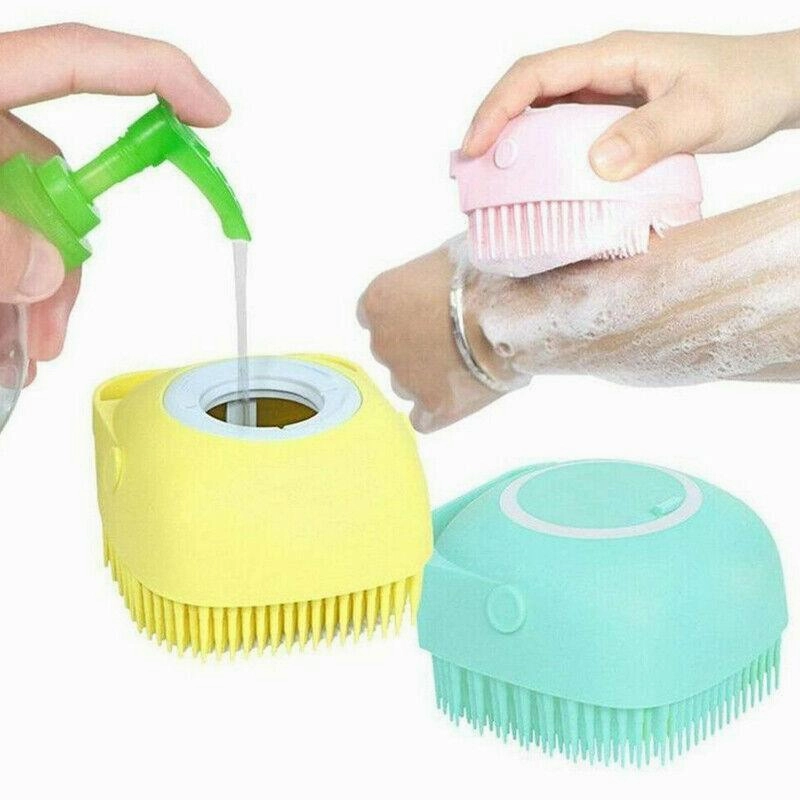 Pet Massage Bath Brush For Dog Cat Shampoo Dispenser Silicone Scrubber Wash Tool