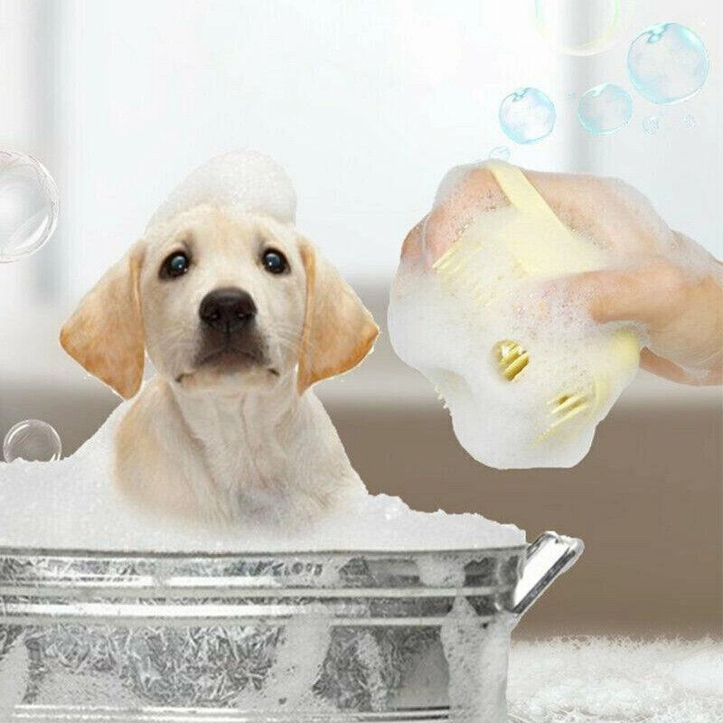 Pet Massage Bath Brush For Dog Cat Shampoo Dispenser Silicone Scrubber Wash Tool