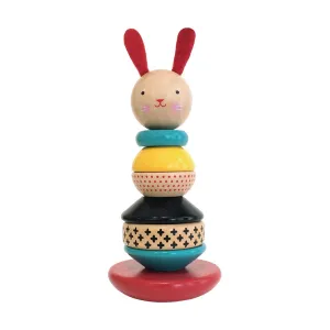 Petit Collage Modern Bunny Wooden Stacking Toy – Solid Wooden Stacking Rings for Kids, Activity Toys Designed with Safe Materials – Active Toy for Babies and Toddlers 12  Months