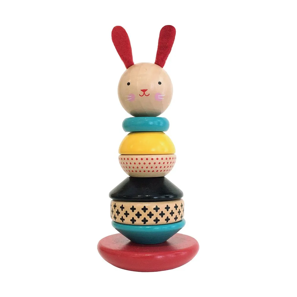 Petit Collage Modern Bunny Wooden Stacking Toy – Solid Wooden Stacking Rings for Kids, Activity Toys Designed with Safe Materials – Active Toy for Babies and Toddlers 12  Months